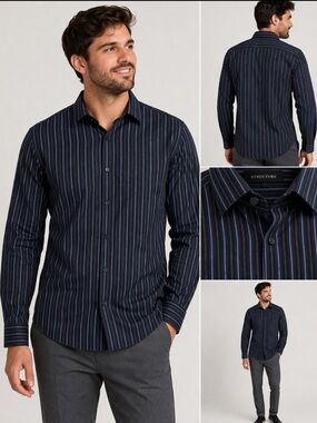 Vintage Structure Black + Blue Pinstripe Button-Down — Size M